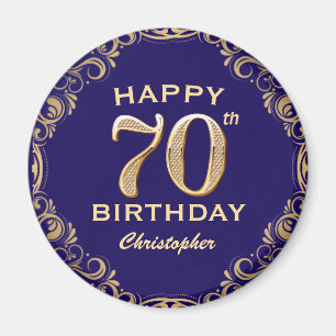70th Birthday Party Navy Blue and Gold Glitter Magnet