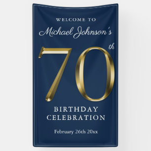 70th Birthday Party Navy Blue Gold Elegant Welcome Banner