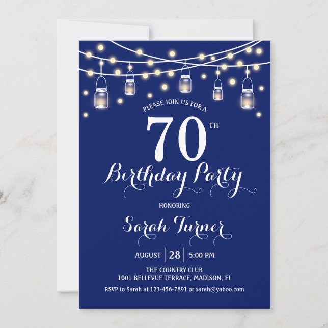 70th Birthday Party - Navy Blue Invitation (Front)