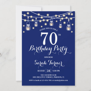 70th Birthday Party - Navy Blue Invitation