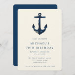 70th Birthday Party Navy Blue Nautical Anchor Invitation<br><div class="desc">70th Birthday Party Modern Elegant Navy Blue Nautical Anchor Invitation</div>