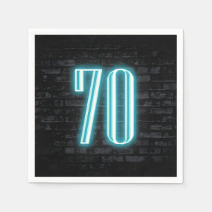 70th Birthday Party Neon Sign on Brick Wall Napkin