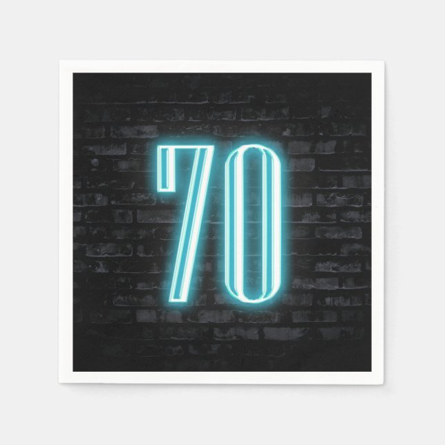 70th Birthday Party Neon Sign on Brick Wall   Napkin (Front)