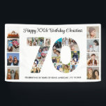 70th Birthday Party Number 70 Photo Collage Banner<br><div class="desc">Mark seventy years of wonderful memories and adventures with this captivating 70th Birthday Number Photo Collage. This customisable template is the perfect blend of creativity and sentiment, allowing you to create a truly memorable gift for your loved one's special day. Capture the essence of incredible years in a single masterpiece...</div>