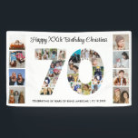 70th Birthday Party Number 70 Photo Collage Banner<br><div class="desc">Mark seventy years of wonderful memories and adventures with this captivating 70th Birthday Number Photo Collage. This customisable template is the perfect blend of creativity and sentiment, allowing you to create a truly memorable gift for your loved one's special day. Capture the essence of incredible years in a single masterpiece...</div>