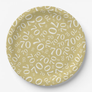 70th Birthday Party Number Pattern Gold and White Paper Plate