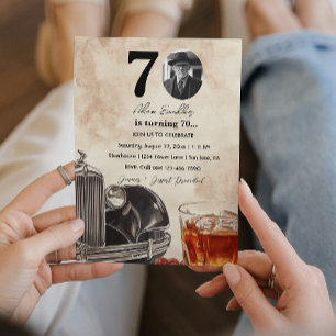 70th Birthday Party   Old Timer Car & Whiskey  Invitation