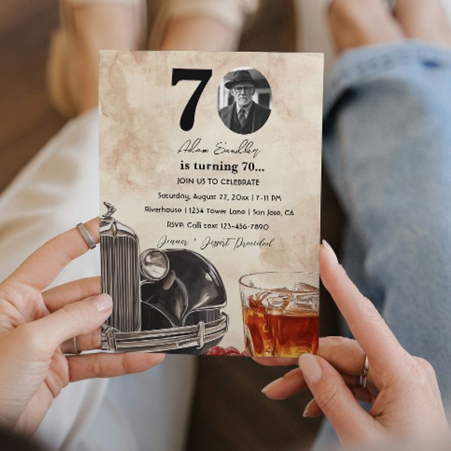 70th Birthday Party | Old Timer Car & Whiskey  Invitation (Creator Uploaded)