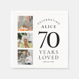 70th Birthday Party Paper Napkins with Photo