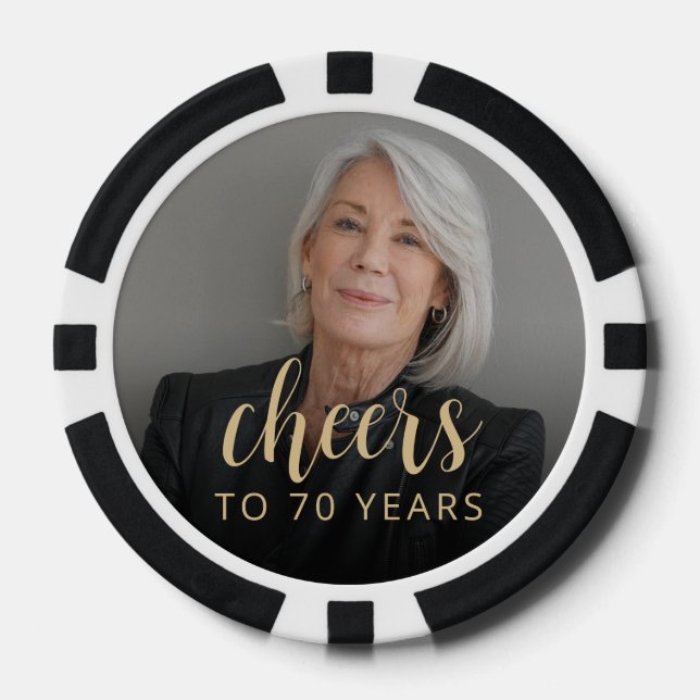 70th Birthday Party Photo Cheers Poker Chips (Front)