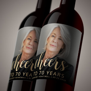 70th Birthday Party Photo Cheers Wine Label