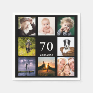 70th birthday party photo collage black napkin