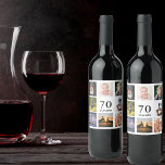 70th birthday party photo collage guy<br><div class="desc">A wine bottle label for a 70th birthday party for a guy,  celebrating his life with a collage of 8 of your own photos.  Templates for a name,  age 70 and a date.  Date of birth or the date of the party.  Black coloured letters.  White background.</div>