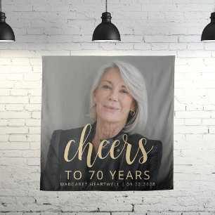 70th Birthday Party Photo Gold Script Cheers Tapestry