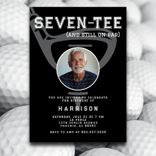 70th Birthday Party Photo Modern Golf Black Invitation