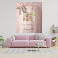 70th birthday party photo rose gold glitter pink