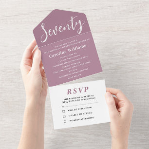 70th Birthday Party Pink Mauve Simple Modern All In One Invitation