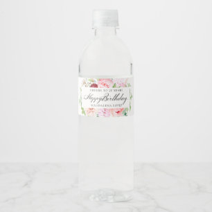 70th Birthday Party Pink Peony Floral Water Bottle Label