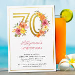70th Birthday Party Pretty Floral Gold Number 70 Invitation<br><div class="desc">70th birthday party invitation with gold number 70 decorated with pretty flowers. Feminine and elegant design with watercolor floral arrangements in shades of pink yellow orange and purple. Perfect for 70th birthday celebration,  spring or summer birthday lunch,  garden tea party etc.</div>