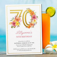 70th Birthday Party Pretty Floral Gold Number 70