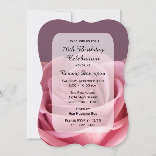 70th Birthday Party Pretty Rose Invitation (Front)