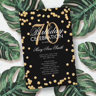 70th Birthday Party Program Gold Glitter w/ Menu