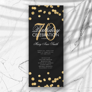 70th Birthday Party Program Gold Glitter w/ Menu Invitation
