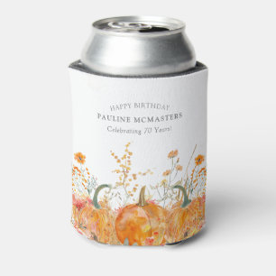 70th Birthday Party Pumpkin Wildflower Custom Can Cooler