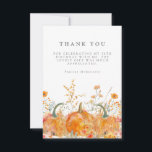 70th Birthday Party Pumpkin Wildflower Custom Thank You Card<br><div class="desc">Fall pumpkins are nestled in delicate golden yellow and orange wildflowers to create an elegant aesthetic. All of the text is editable so you can easily craft your own special mood.</div>