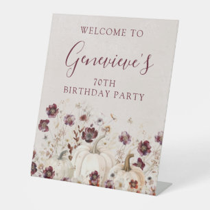 70th Birthday Party Pumpkin Wildflower Welcome  Pedestal Sign