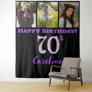70th Birthday Party, Purple Glitter & 3 photos Tapestry