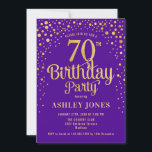 70th Birthday Party - Purple & Gold Invitation<br><div class="desc">70th Birthday Party Invitation.
Elegant design in royal purple and faux glitter gold. Features stylish script font and confetti. Message me if you need custom age.</div>