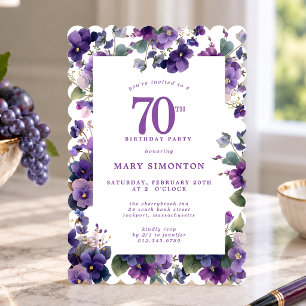 70th Birthday Party Purple Violet Flower Invitation