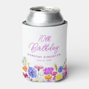 70th Birthday Party Purple Wildflower Custom Can Cooler