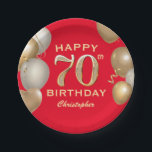 70th Birthday Party Red and Gold Balloons Paper Plate<br><div class="desc">70th Birthday Party Red and Gold Balloons and Confetti Paper Plates. For further customisation,  please click the "Customise it" button and use our design tool to modify this template.</div>