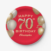 70th Birthday Party Red and Gold Balloons