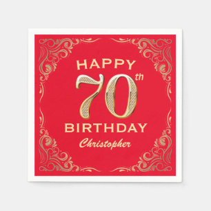 70th Birthday Party Red and Gold Glitter Frame Napkin