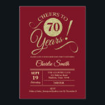 70th Birthday Party - Red Gold Invitation<br><div class="desc">70th Birthday Party Invitation in dark red with faux glitter gold pattern. Features trendy typography script font. Simple modern design,  perfect for an elegant party. Cheers to 70 years! Can be personalised into any age! Please message me if you need further customisation.</div>