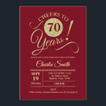 70th Birthday Party - Red Gold Invitation<br><div class="desc">70th Birthday Party Invitation in dark red with faux glitter gold pattern. Features trendy typography script font. Simple modern design,  perfect for an elegant party. Cheers to 70 years! Can be personalised into any age! Please message me if you need further customisation.</div>