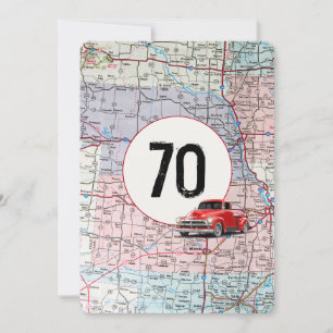 70th Birthday Party Red Retro Truck Invitation