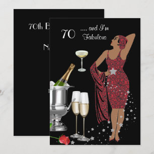 70th Birthday Party Retro Diva Art Deco Red 2 Invitation