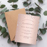 70th birthday party rose gold diamond invitation postcard<br><div class="desc">A modern, stylish and glamourous invitation for a woman's 70th birthday party. A faux rose gold metallic looking background with an elegant faux rose gold diamond sprinkle. The name is written with a modern dark rose gold coloured hand lettered style script. Templates for your party details. Back: rose gold background....</div>