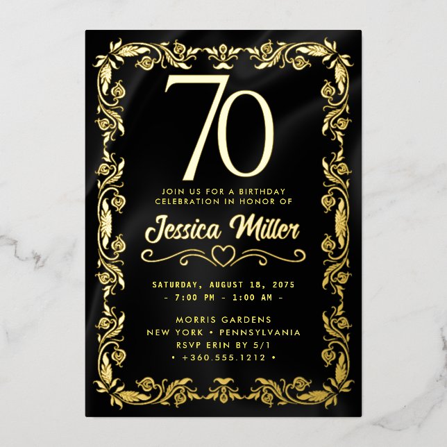 70th Birthday Party Rose Gold Foil Invitation (Front)