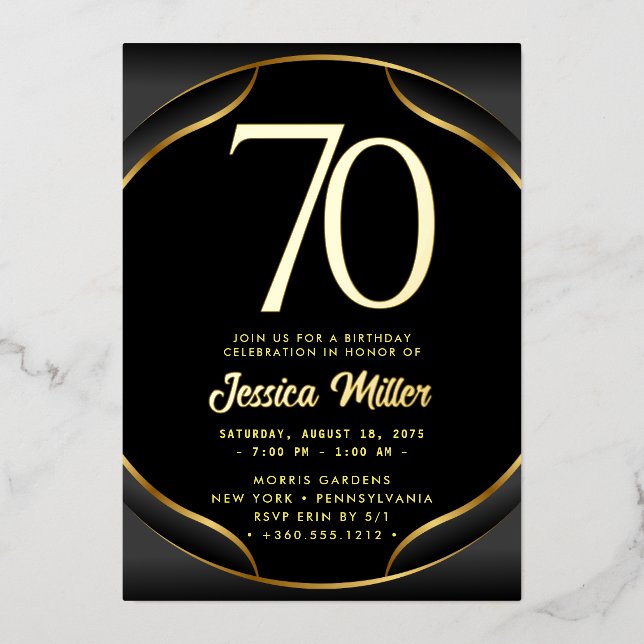 70th Birthday Party Rose Gold Foil Invitation (Front)