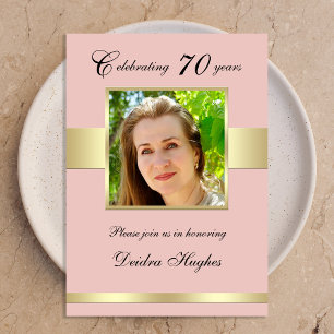 70th Birthday Party Rose Gold Photo Invitation