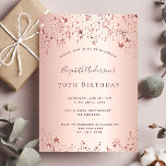 70th birthday party rose gold stars sprinkle invitation<br><div class="desc">A modern,  stylish and glamourous invitation for a woman's 70th birthday party.  A rose gold looking background with an elegant faux rose gold twinkling stars. The name is written with a modern dark rose gold coloured hand lettered style script.  Templates for your party details.</div>