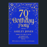 70th Birthday Party - Royal Blue & Gold Invitation<br><div class="desc">70th Birthday Party Invitation.
Elegant design in royal blue and faux glitter gold. Features stylish script font and confetti. Message me if you need custom age.</div>