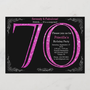 70th, Birthday party, Seventy, Gatsby,black silver Invitation