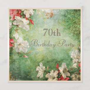 70th Birthday Party Shabby Chic Hibiscus Flowers Invitation