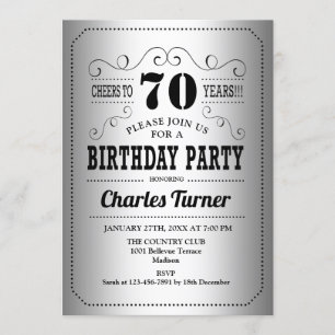 70th Birthday Party - Silver Black Invitation